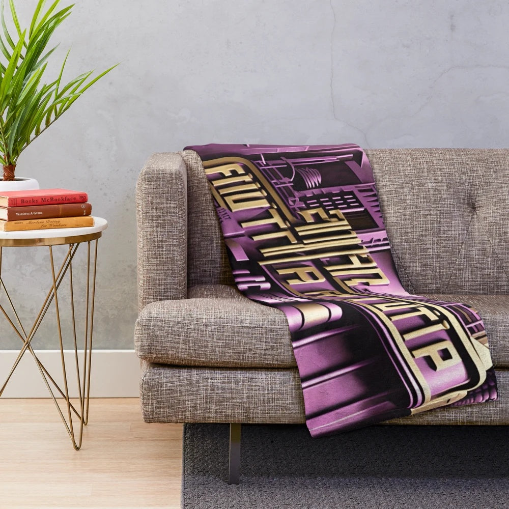 Futuristic plush blanket with cinema, movie theater, and light game inspired design