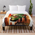 Futuristic plush blanket featuring a cinema-inspired geometric design in vibrant colors