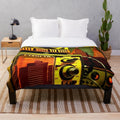 Futuristic plush blanket with retro cinema and gaming design