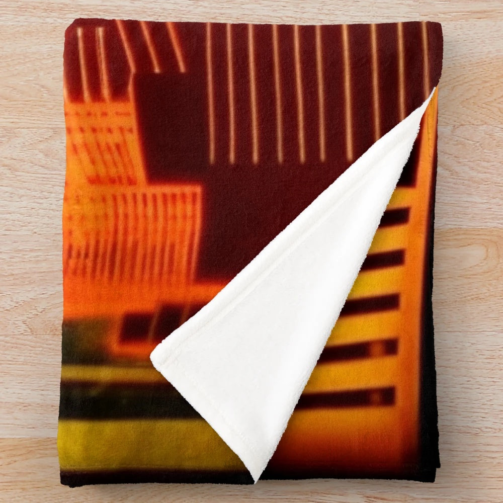 Futuristic plush blanket with retro cinema and gaming design