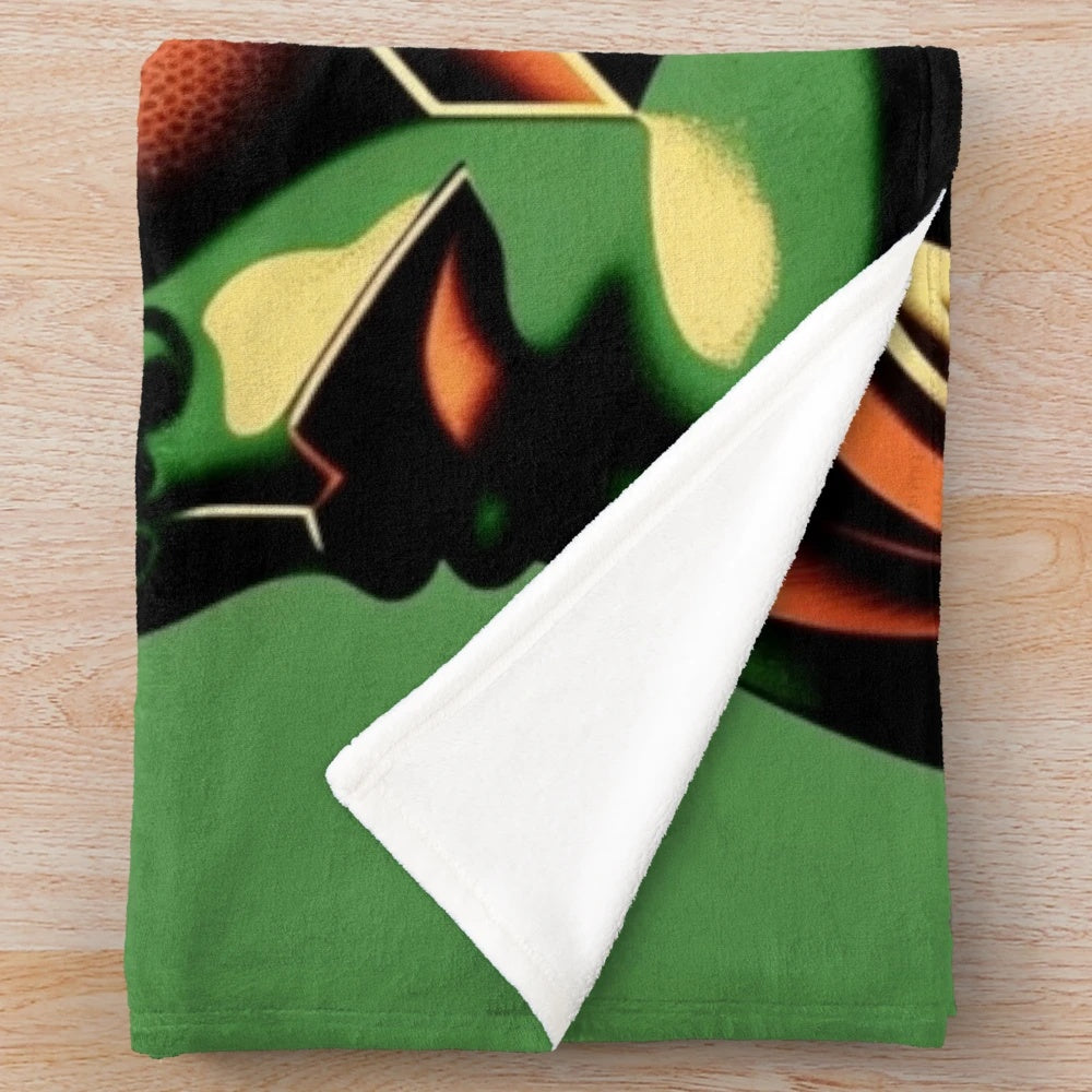 Futuristic plush blanket with abstract cityscape and cinema lighting effects