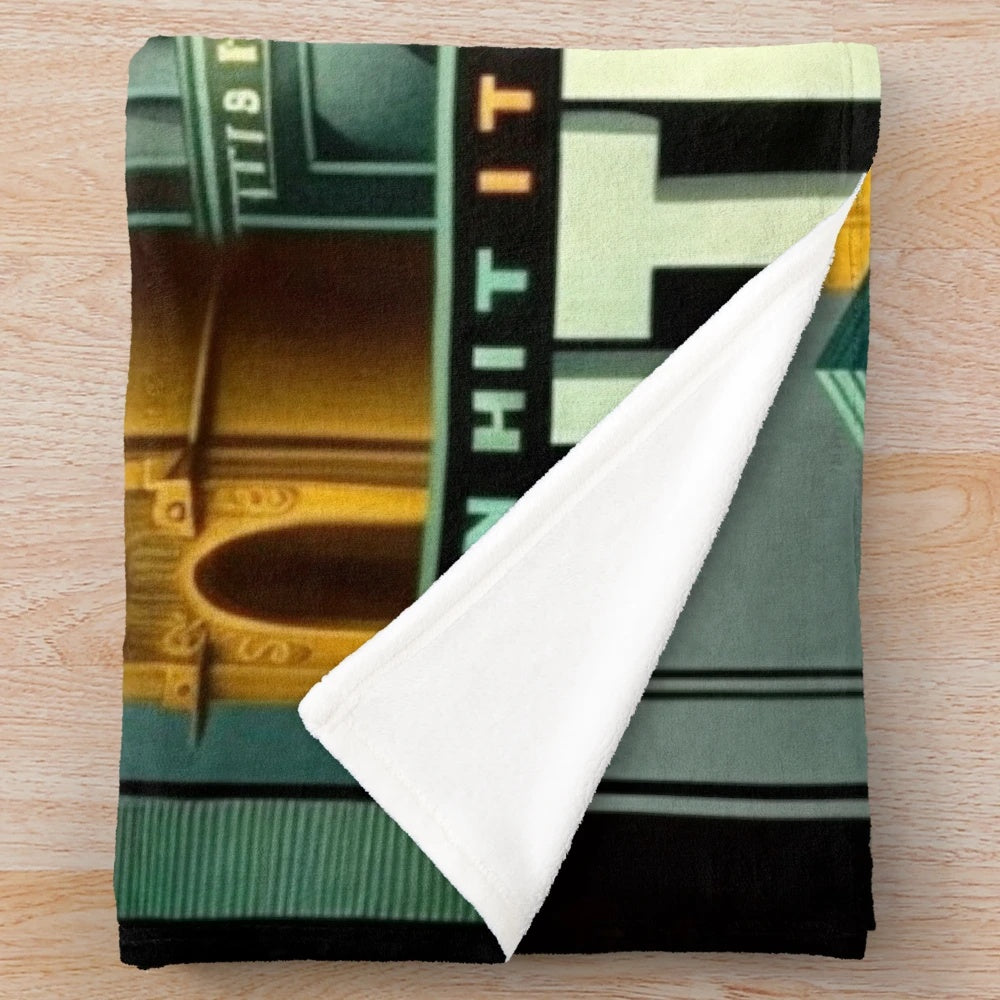 Futuristic plush blanket with retro cinema and sci-fi movie theater design