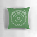 Futuristic robot vacuum cleaner pillow in black and white color with circular design