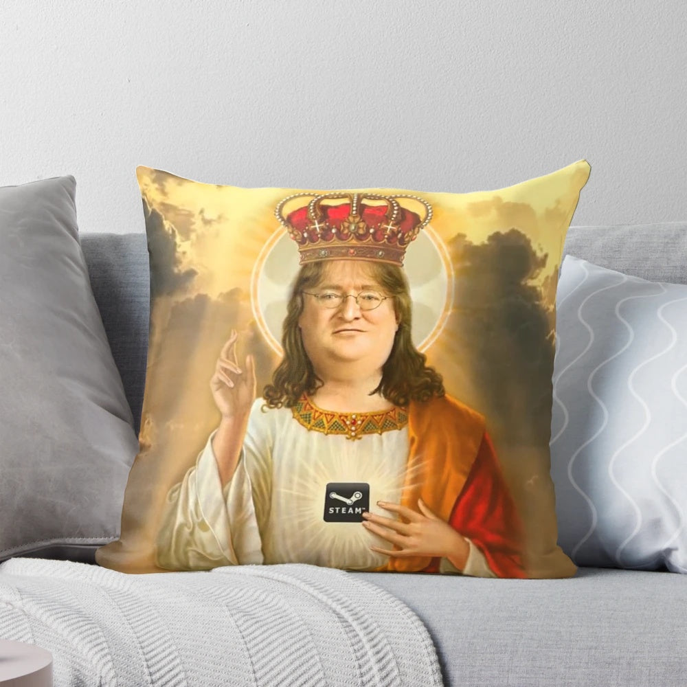 Gaben Pillow featuring Gabe Newell, the co-founder of Valve and creator of the Half-Life and Steam franchises