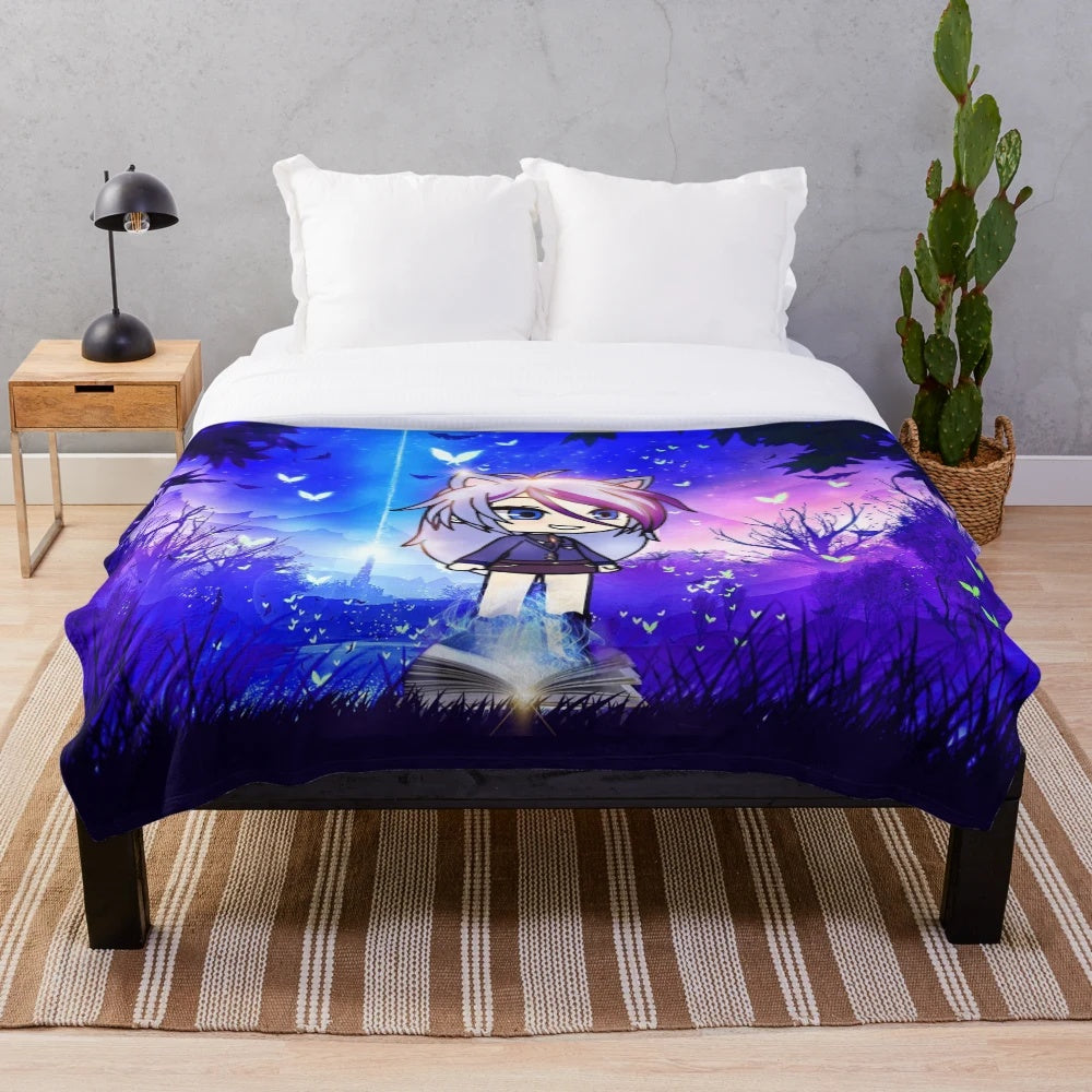 Gacha life plush blanket featuring magical forest design