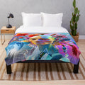 Alien plush blanket with cosmic, trippy, and boho patterns