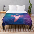 Galactic axolotl plush blanket with cosmic comet and sparkle design