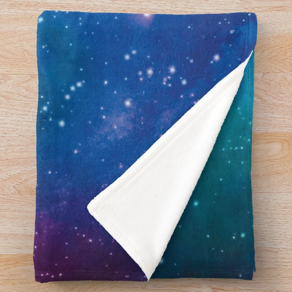 Galactic axolotl plush blanket with cosmic comet and sparkle design