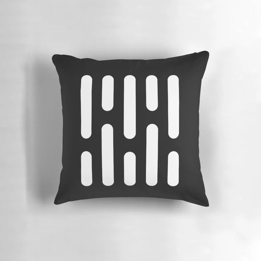 A decorative throw pillow featuring the iconic Death Star from the Star Wars franchise.