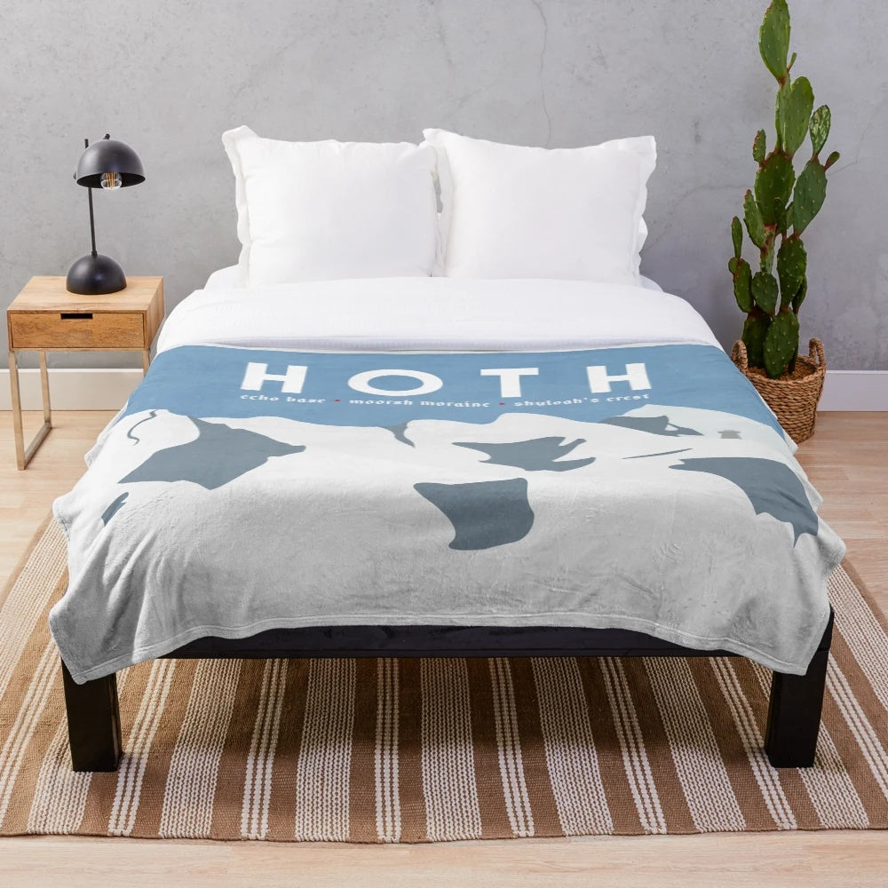 Hoth plush blanket featuring a galactic travel design inspired by Star Wars