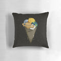 Galactic ice cream-themed pillow with planets, stars, and other space elements