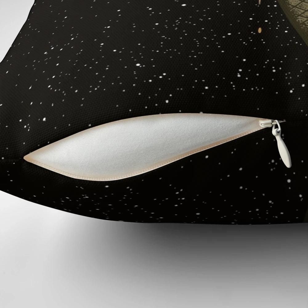 Galactic ice cream-themed pillow with planets, stars, and other space elements