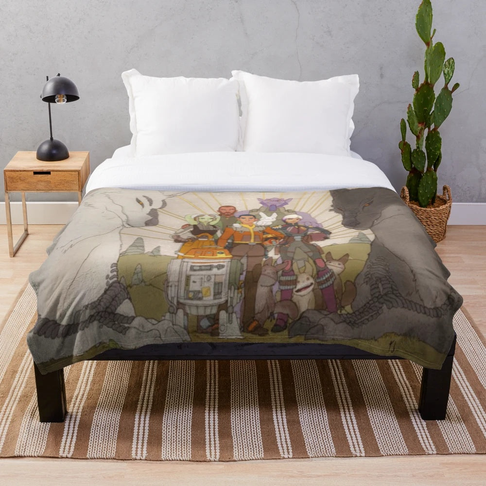 Galactic Mural Plush Blanket featuring iconic Star Wars characters