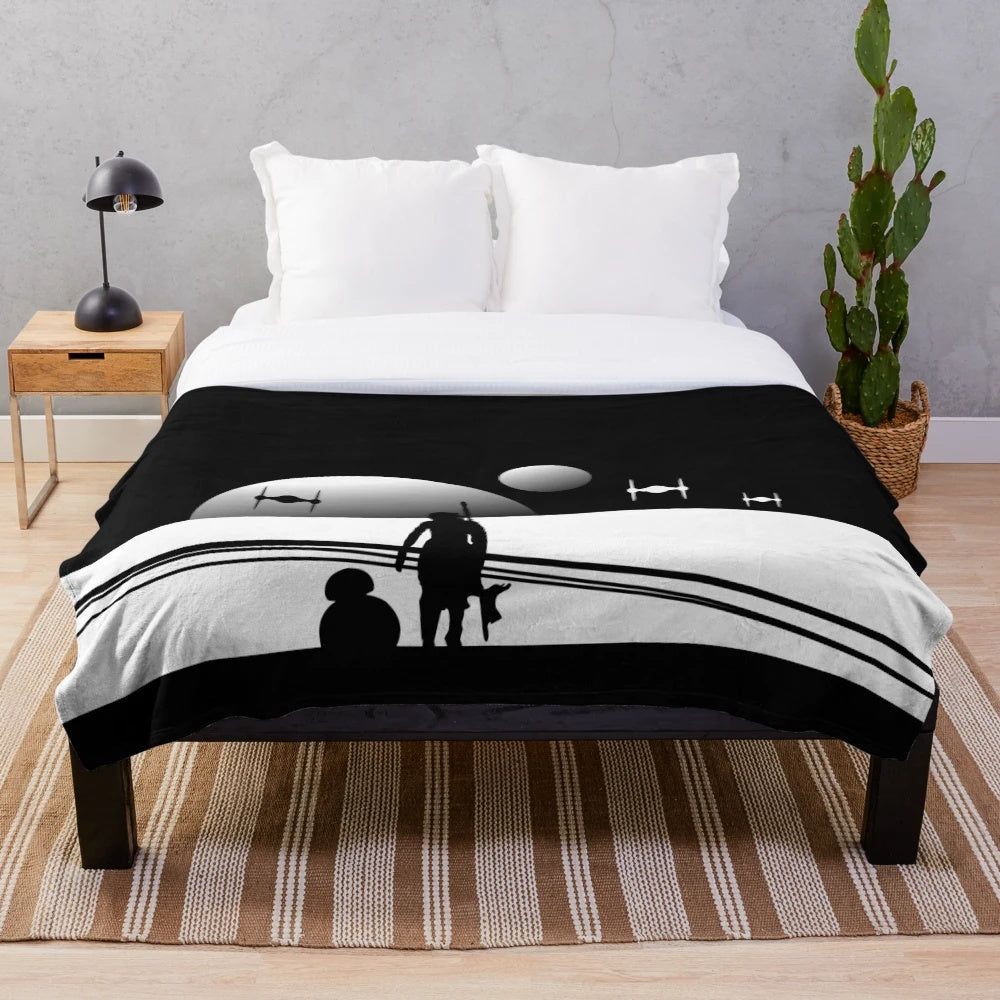 Plush blanket featuring iconic Star Wars characters and imagery