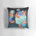 Vibrant digital illustration of a red panda floating in a starry galaxy