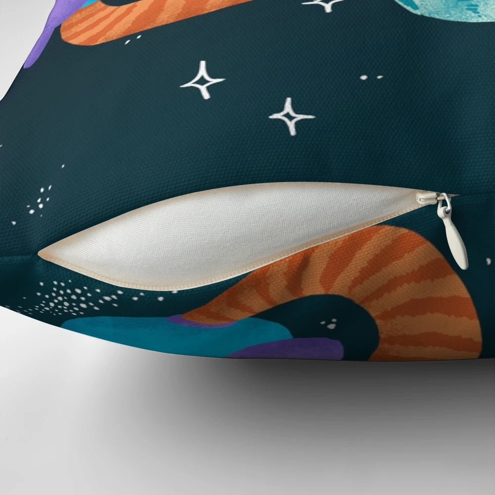 Vibrant digital illustration of a red panda floating in a starry galaxy