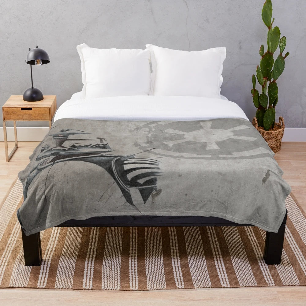 Plush blanket featuring a clone solder design inspired by science-fiction movies