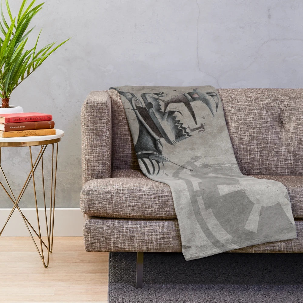 Plush blanket featuring a clone solder design inspired by science-fiction movies
