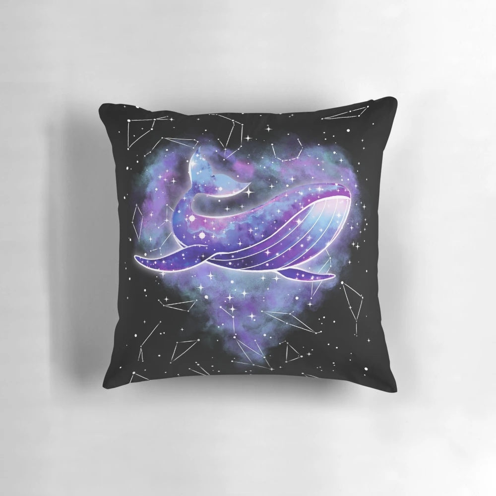 Purple galaxy space whale heart shaped plush pillow