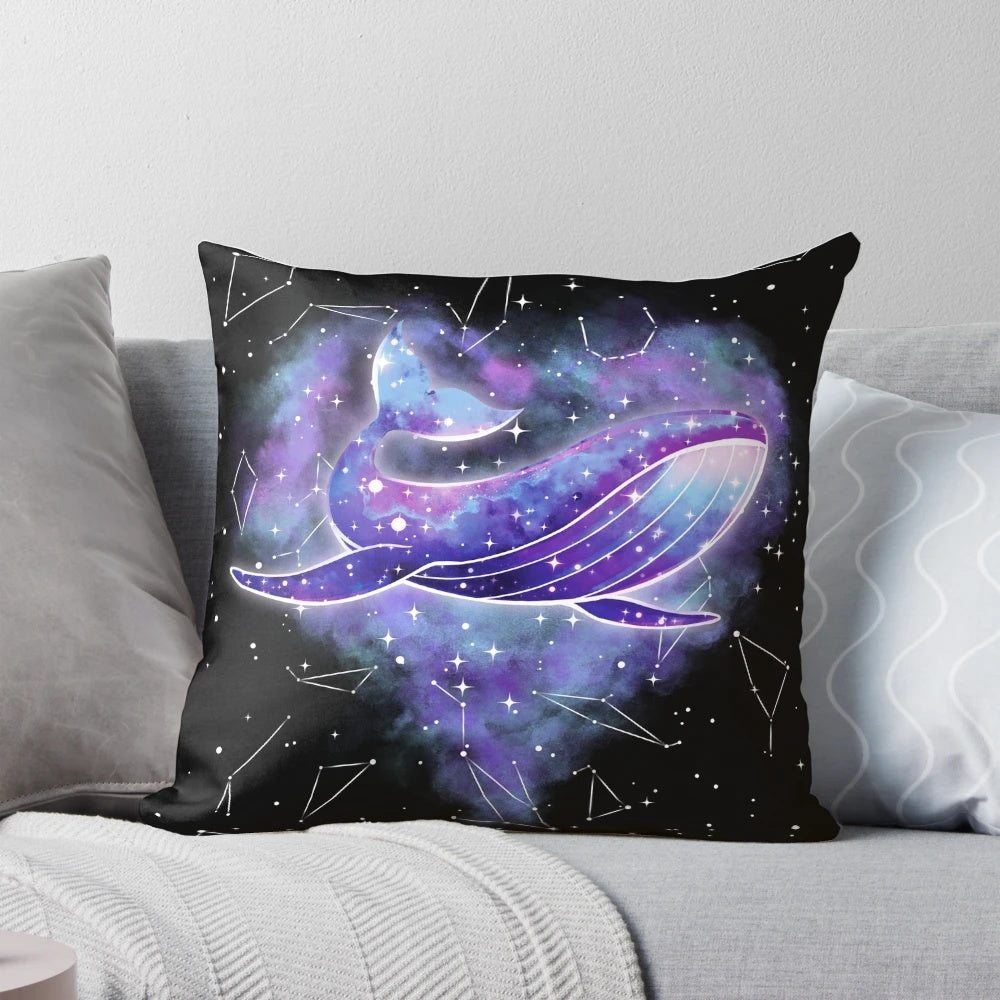 Purple galaxy space whale heart shaped plush pillow