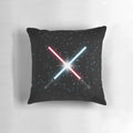 A vibrant, lightsaber-inspired decorative pillow featuring a cosmic stardust design.