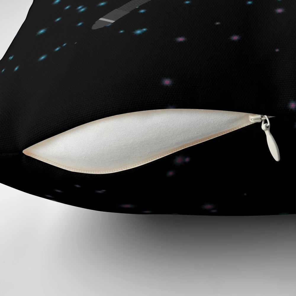 A vibrant, lightsaber-inspired decorative pillow featuring a cosmic stardust design.