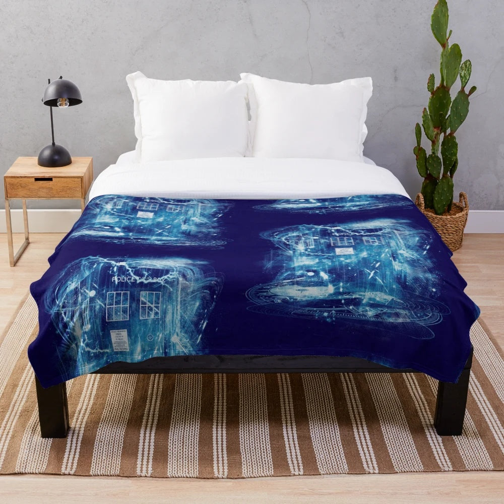 Galactic time and space storm plush blanket with Doctor Who inspired design