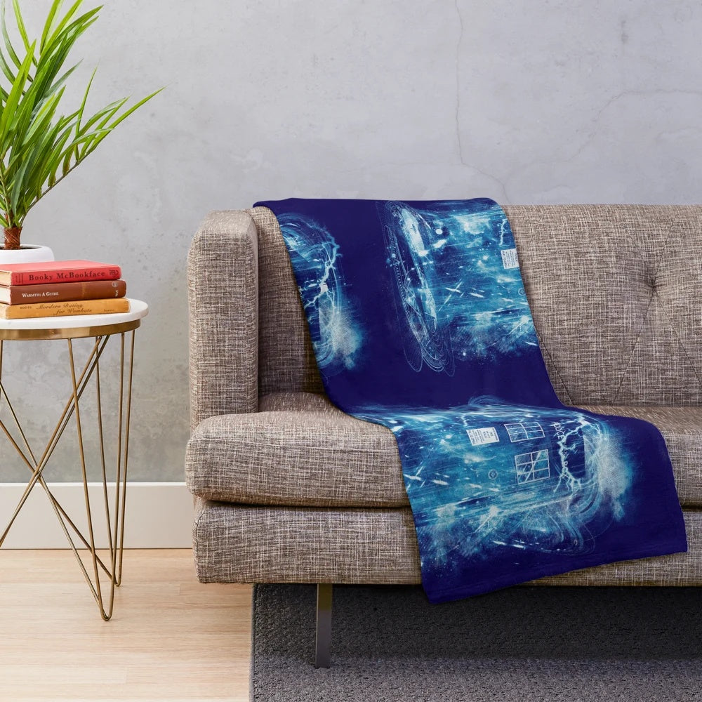 Galactic time and space storm plush blanket with Doctor Who inspired design