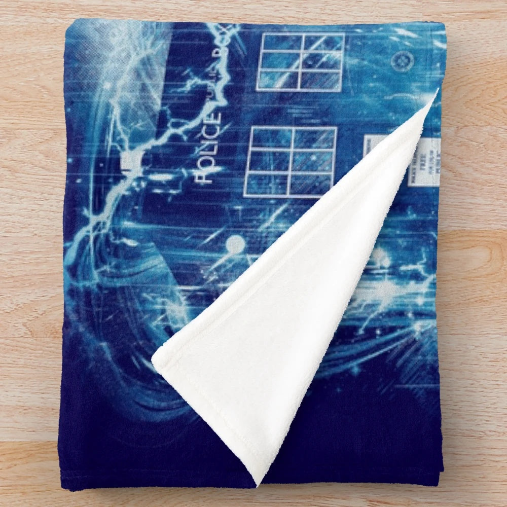 Galactic time and space storm plush blanket with Doctor Who inspired design