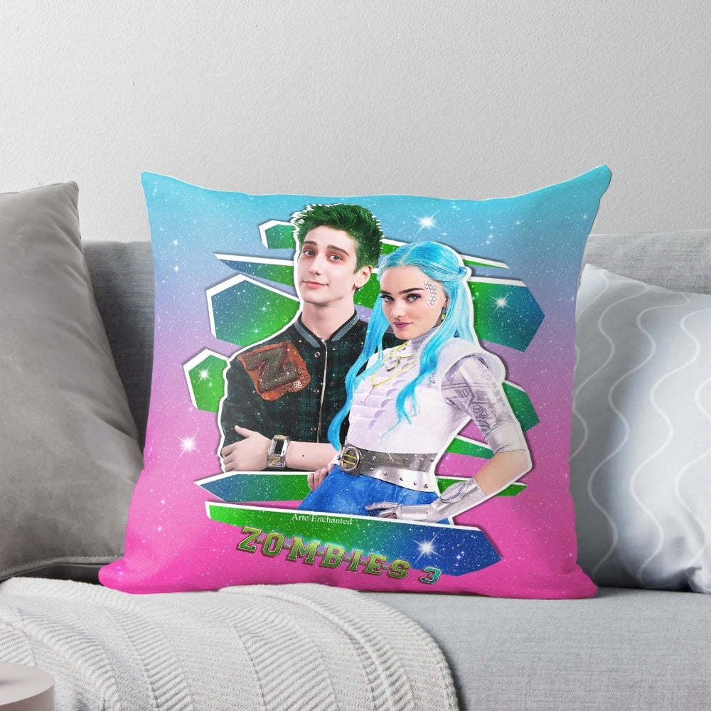 Zombies 3 Addison and Zed galaxy love glitter pillow