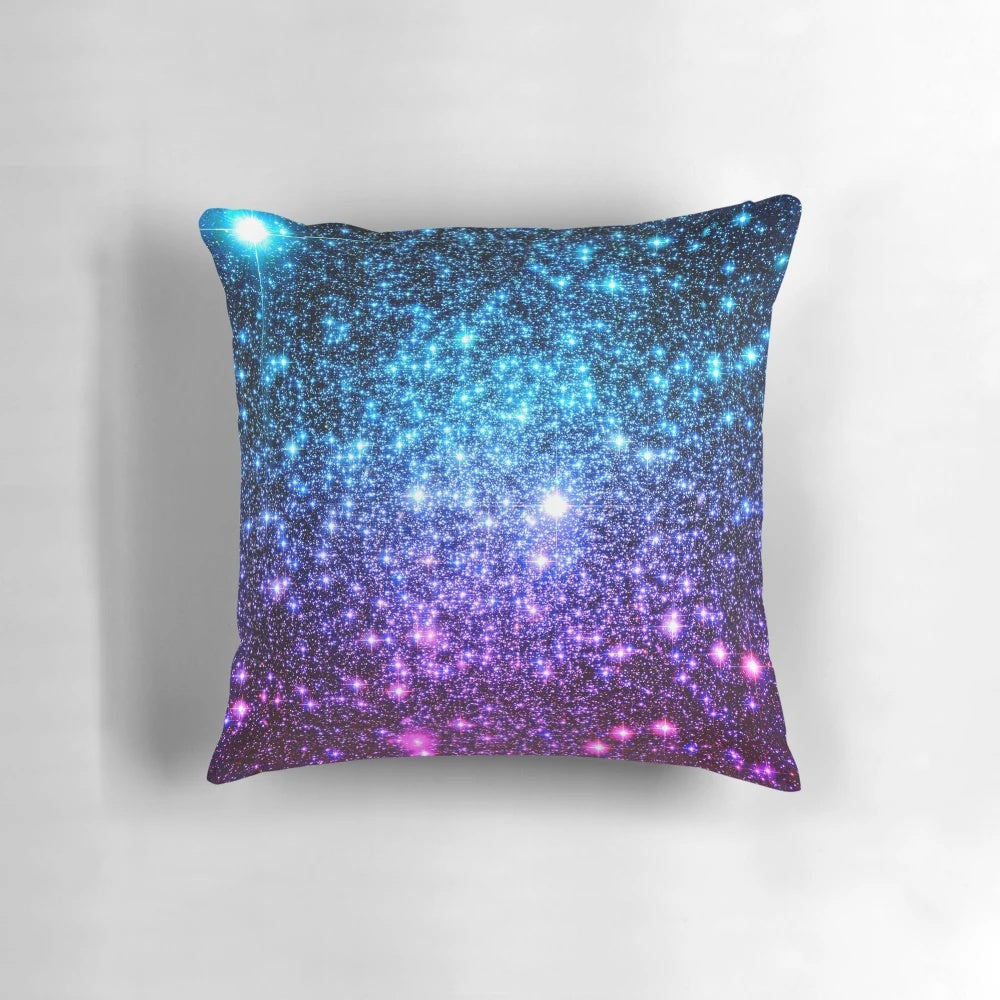 Galaxy Sparkle Decorative Throw Pillow in Turquoise, Blue, Purple and Pink