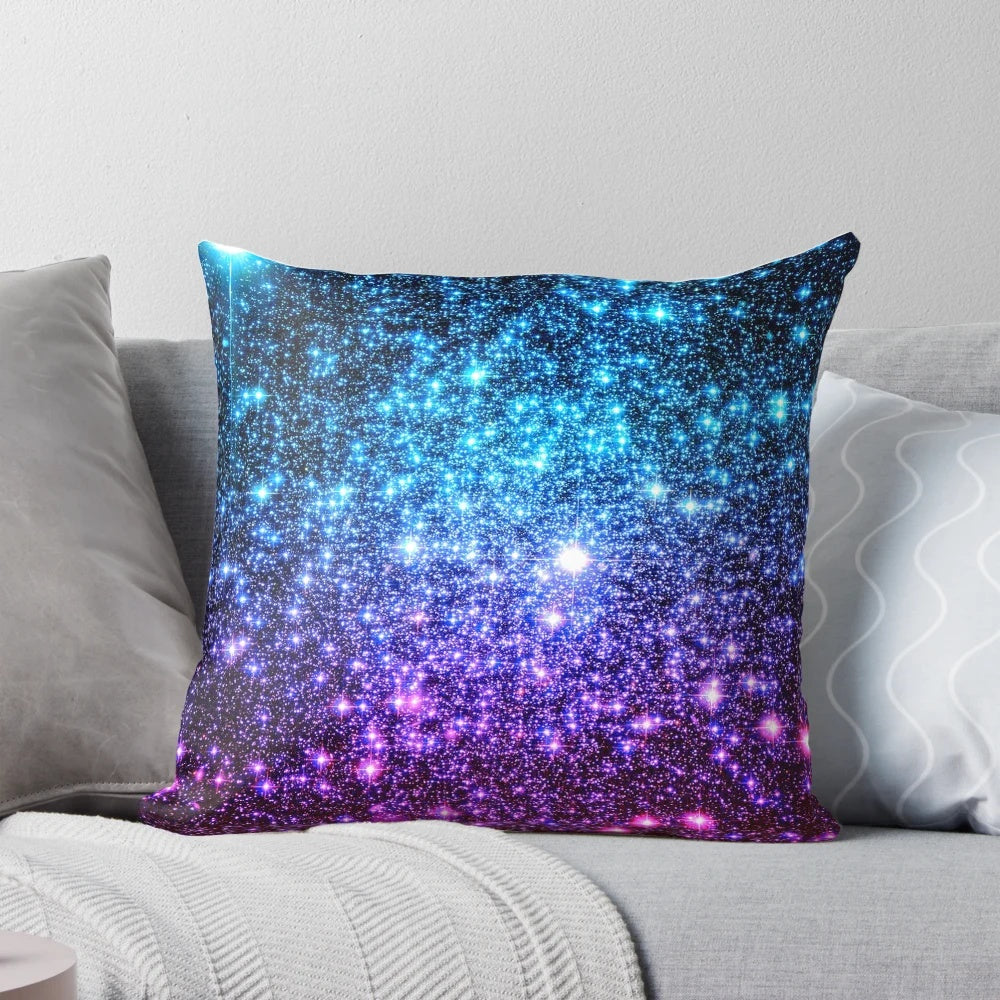 Galaxy Sparkle Decorative Throw Pillow in Turquoise, Blue, Purple and Pink