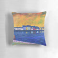 Pillow featuring a scenic view of the Long Walk in Galway, Ireland with the Claddagh and cityscape in the background.
