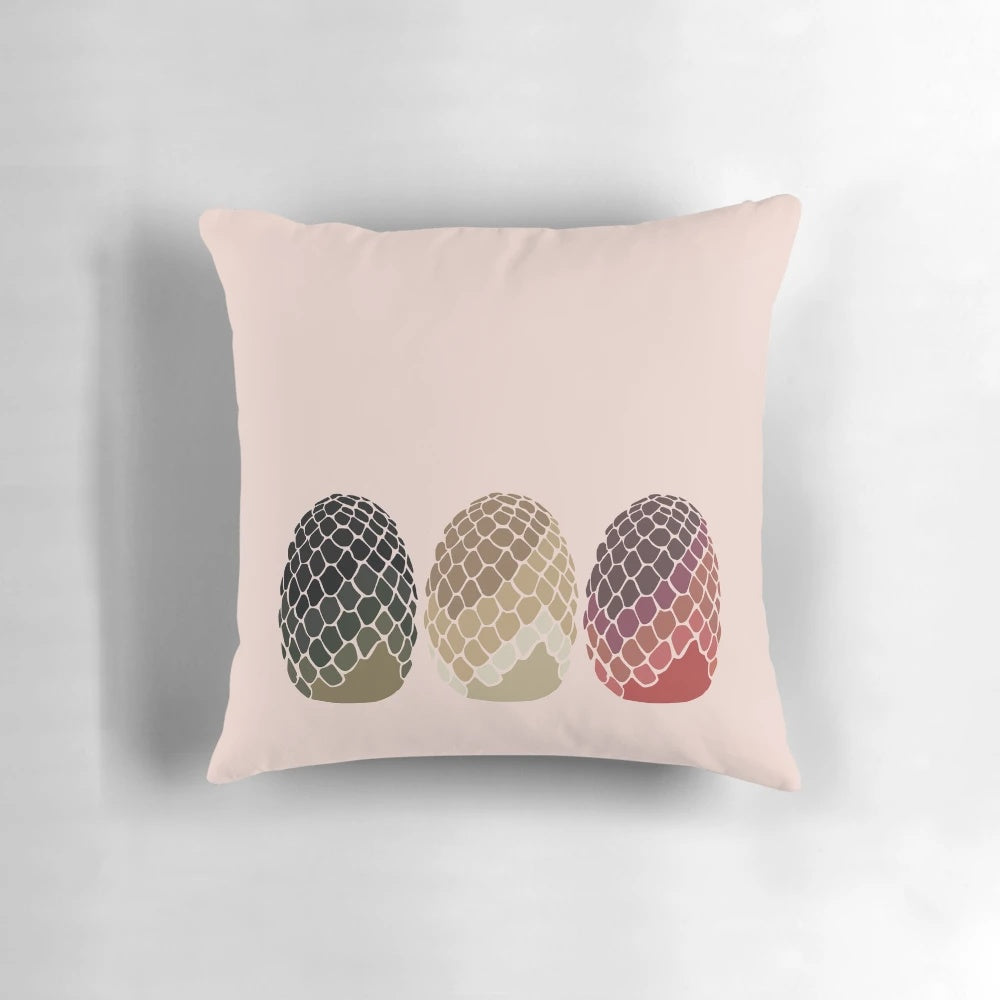 Game of Thrones inspired decorative pillow featuring a graphic design of dragon eggs