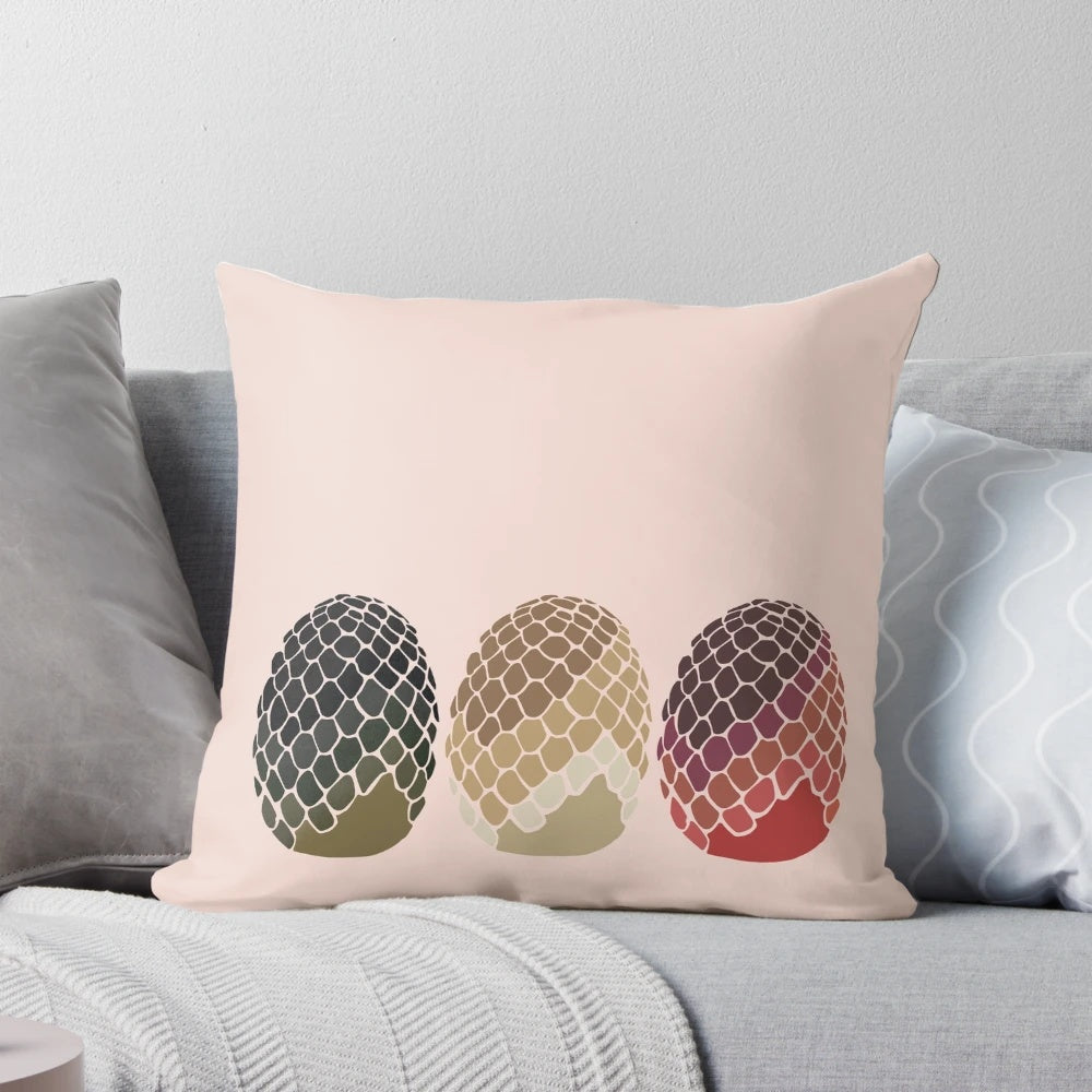 Game of Thrones inspired decorative pillow featuring a graphic design of dragon eggs