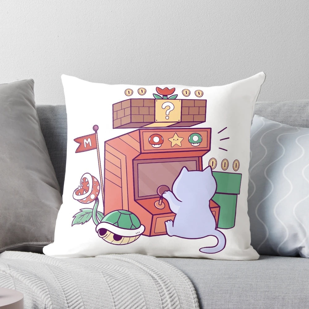 Gamer cat decorative pillow with a playful feline design for video game lovers