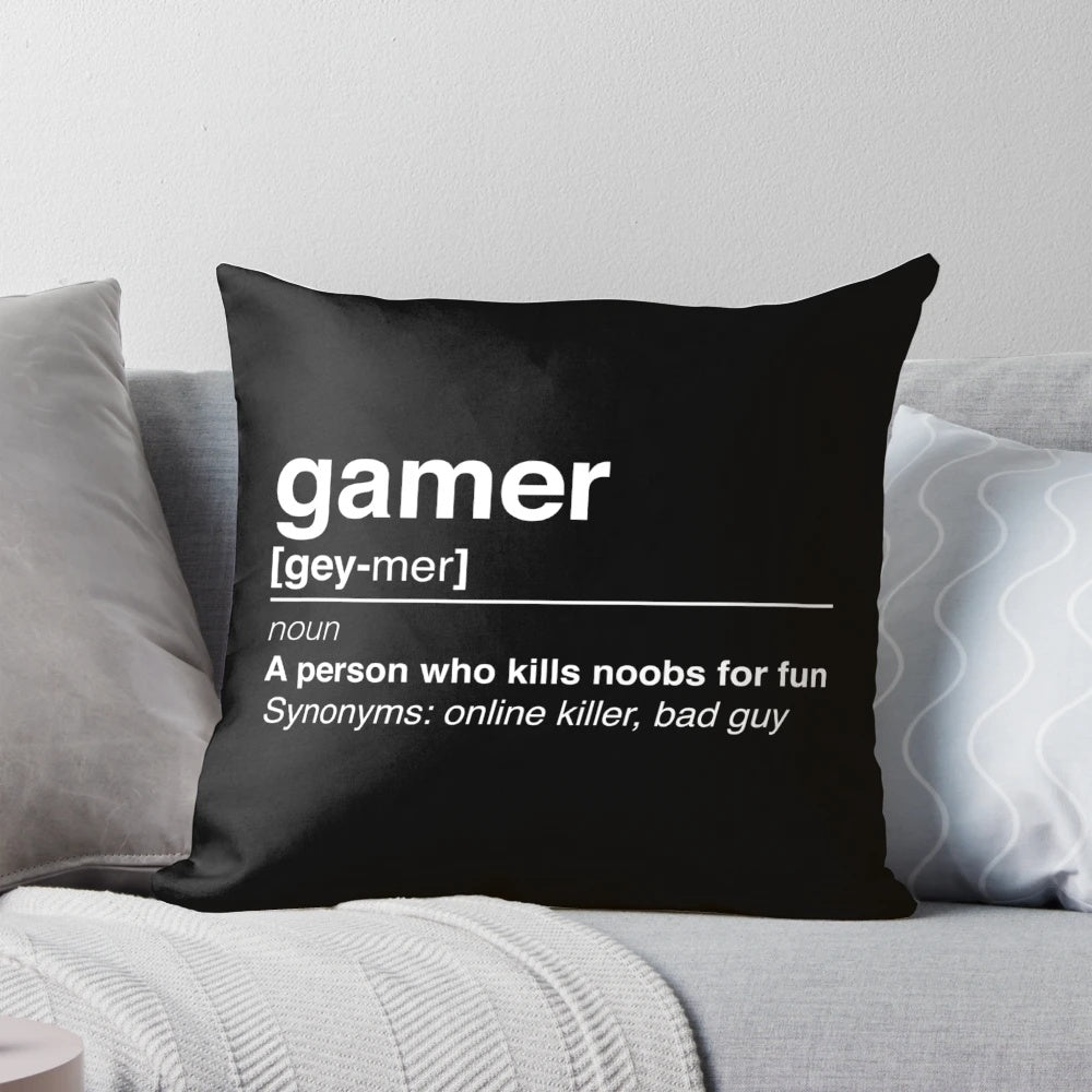 Gamer Definition Gaming Pillow with text "Gamer" on a soft, plush pillow