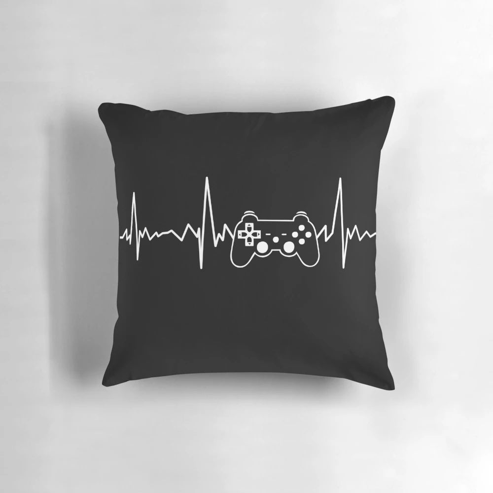 Gamer-inspired heartbeat-themed pillow for video game enthusiasts