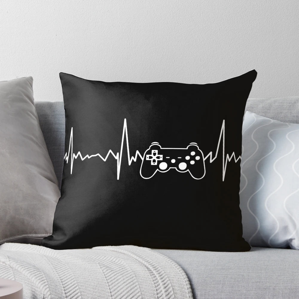 Gamer-inspired heartbeat-themed pillow for video game enthusiasts