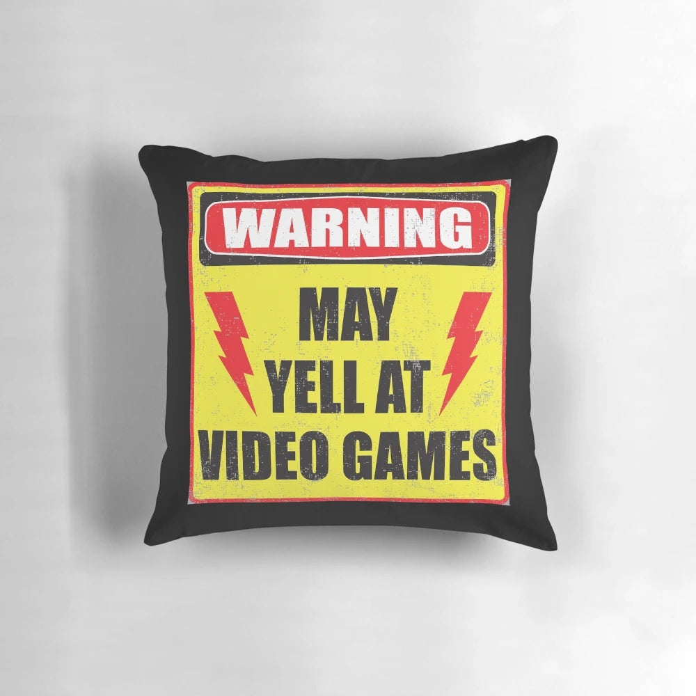 Graphic warning pillow with text "Gamer Warning" for gamers