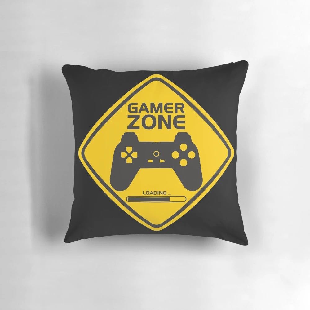 Gamer Zone Pillow with video game symbols and signage