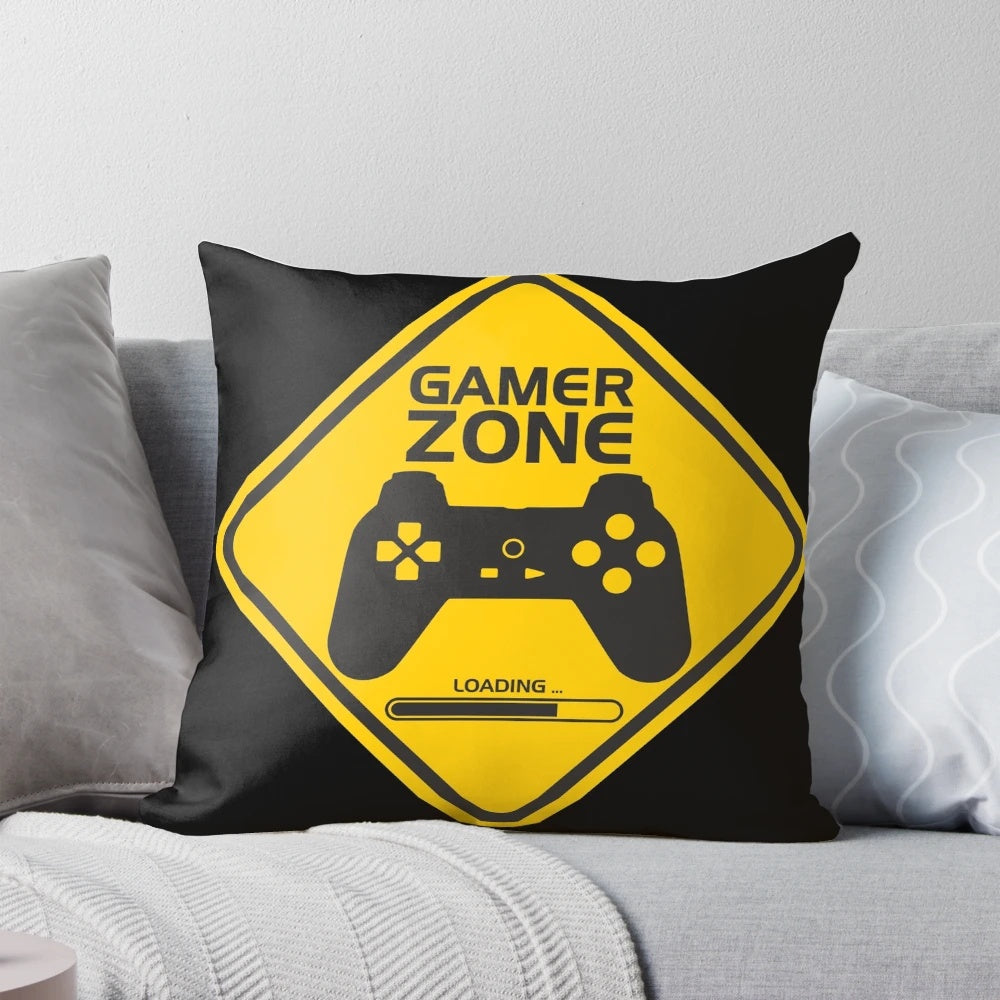 Gamer Zone Pillow with video game symbols and signage