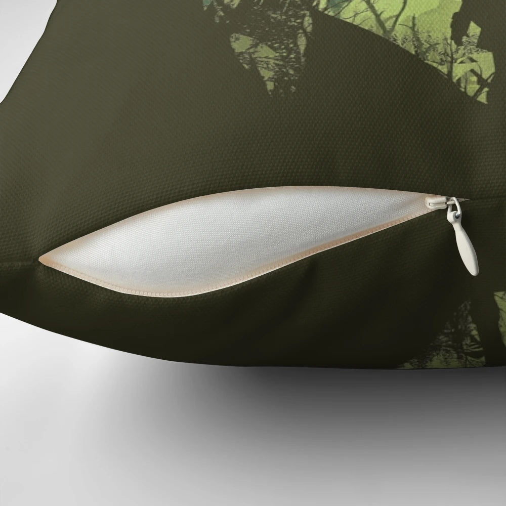A stylish retro video game-inspired pillow with the iconic 'It's Dangerous to Go Alone' text