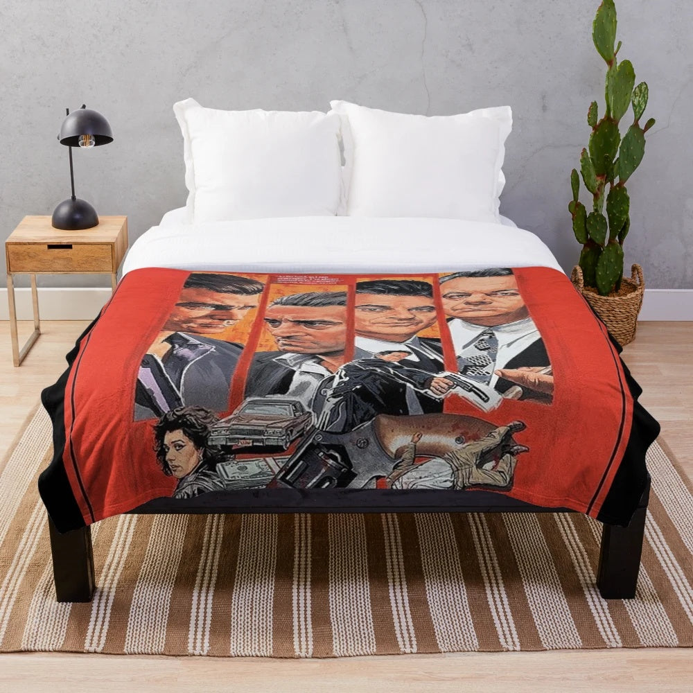 Goodfellas-inspired plush blanket with movie and cartoon characters