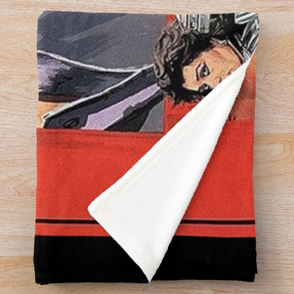 Goodfellas-inspired plush blanket with movie and cartoon characters
