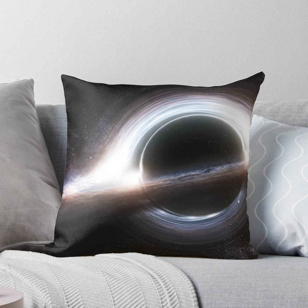 Gargantua Black Hole Pillow, featuring the iconic black hole from the movie Interstellar, designed by Christopher Nolan.