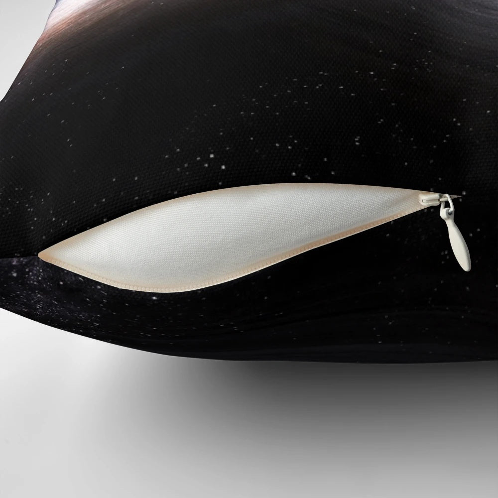 Gargantua Black Hole Pillow, featuring the iconic black hole from the movie Interstellar, designed by Christopher Nolan.