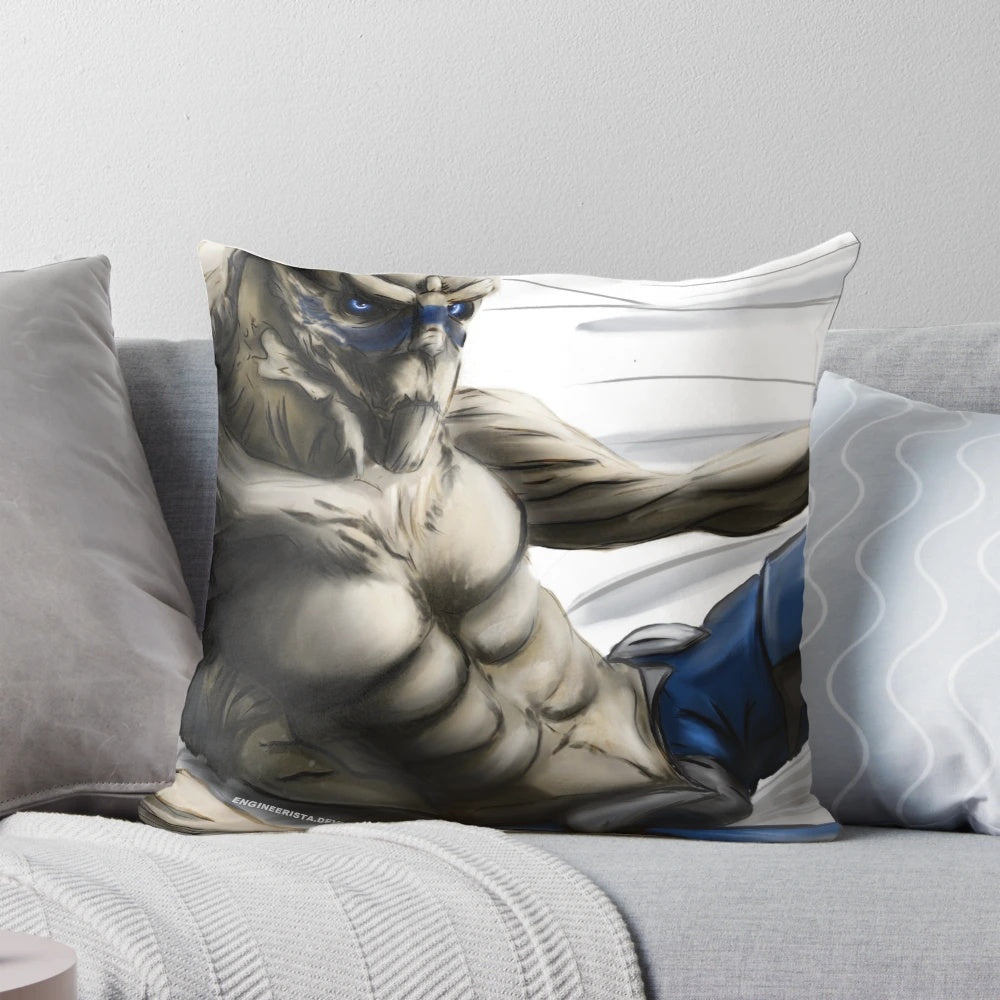 Garrus Vakarian, a beloved character from the Mass Effect video game series, featured on a high-quality decorative pillow.