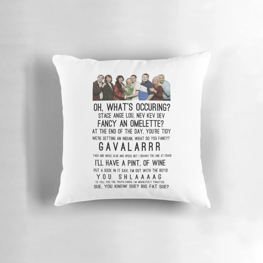Gavin and Stacey themed pillow with characters from the popular TV show