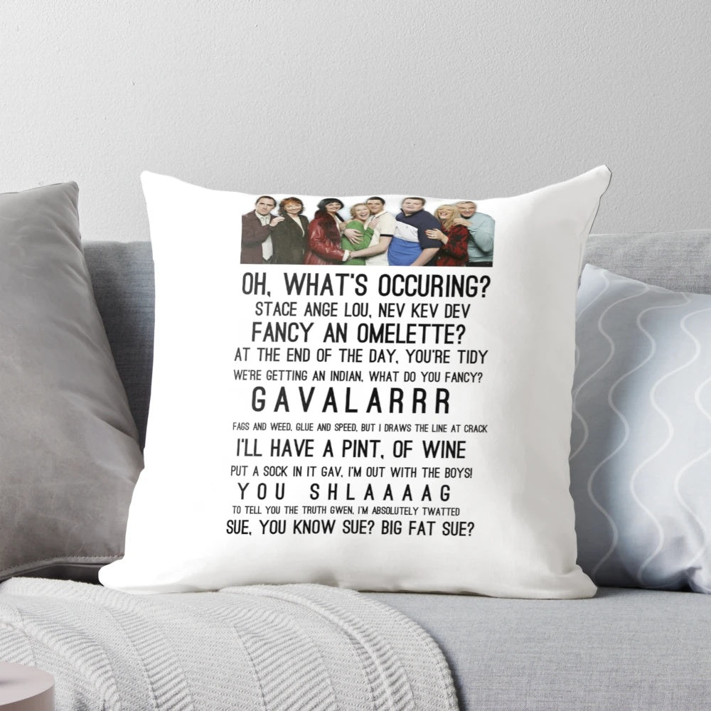 Gavin and Stacey inspired decorative cushion featuring characters and scenes from the popular BBC comedy series